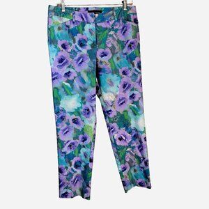Larry Levine Cottagecore Floral Pants Size 10  Watercolor Stretch Straight Leg